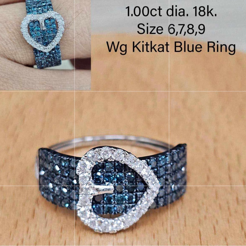 18K Elegant Natural Diamond White Japan  Gold Blue and  Ring with certificate